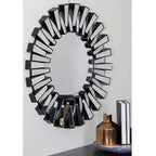 Miroir mural Aztec "Rayon de soleil" rond mat noir 65 cm — Design avec des rectangles de miroirs biseautés