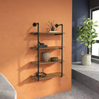 Étagères murales flottantes industrielles à 4 niveaux — Cadre en acier, MDF aspect bois, 128 cm de hauteur, Marron