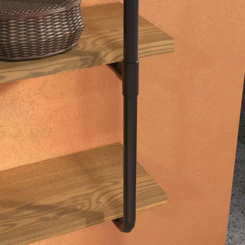 Étagères murales flottantes industrielles à 4 niveaux — Cadre en acier, MDF aspect bois, 128 cm de hauteur, Marron