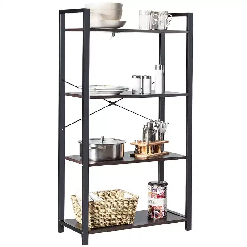 Costway Étagère à Livres Industrielle à 4 Niveaux, Étagère de Rangement Marron Rustique/Noire