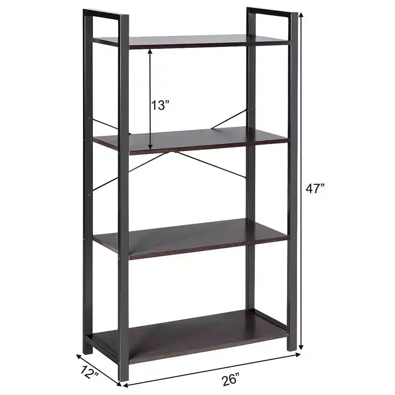 Costway Étagère à Livres Industrielle à 4 Niveaux, Étagère de Rangement Marron Rustique/Noire