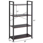Costway Étagère à Livres Industrielle à 4 Niveaux, Étagère de Rangement Marron Rustique/Noire