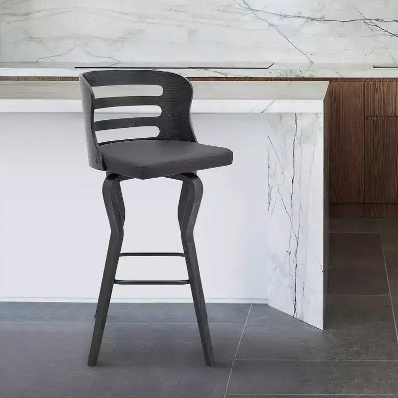 Tabouret de comptoir 26" avec assise en similicuir et cadre en bois – Hauteur fixe, dossier bas