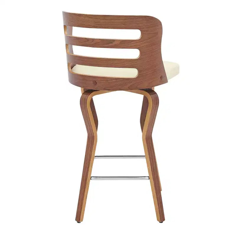 Tabouret de comptoir 26" avec assise en similicuir et cadre en bois – Hauteur fixe, dossier bas