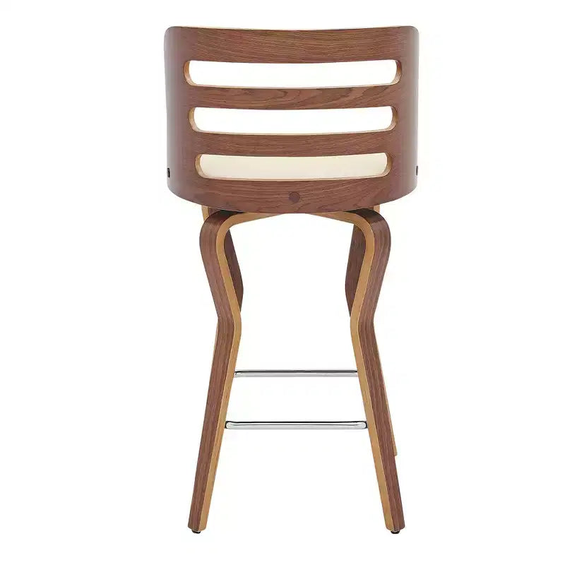 Tabouret de comptoir 26" avec assise en similicuir et cadre en bois – Hauteur fixe, dossier bas