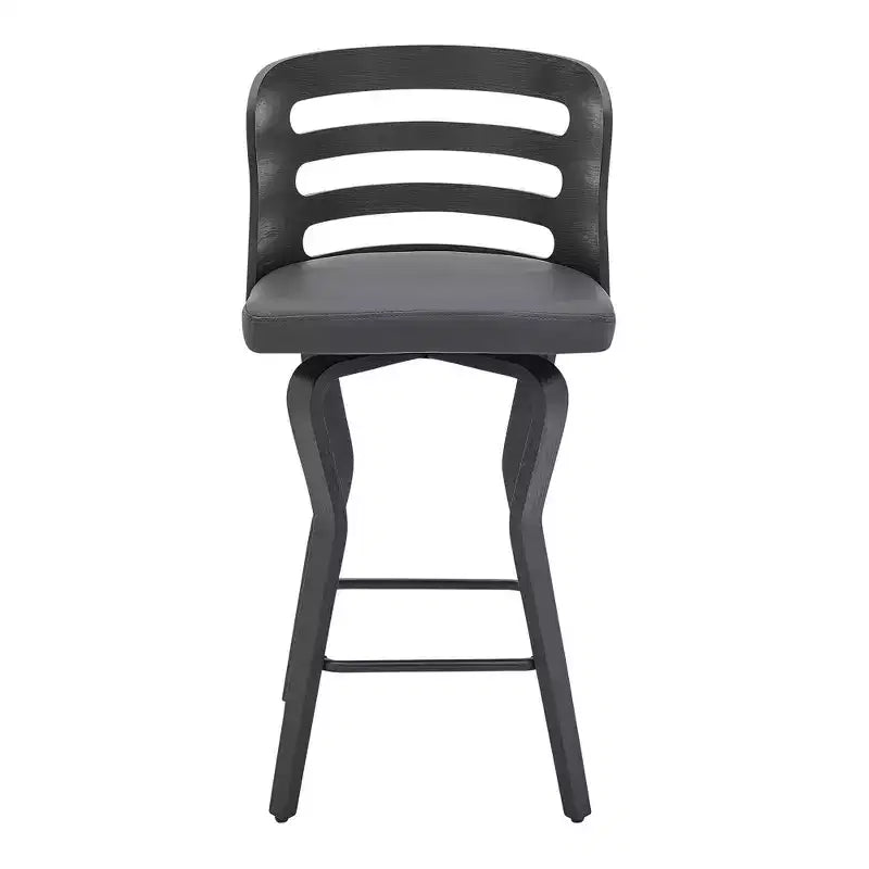 Tabouret de comptoir 26" avec assise en similicuir et cadre en bois – Hauteur fixe, dossier bas